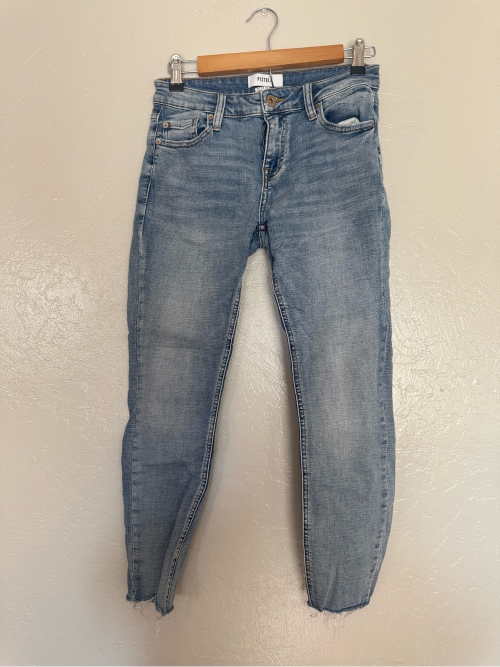 pistola Light Blue Skinny Jeans with Raw Hem